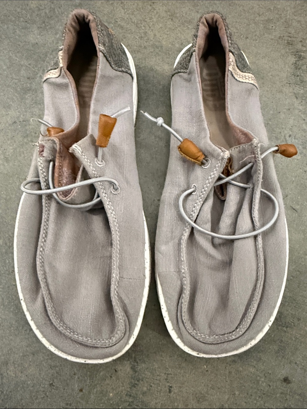 Hey Dude Women’s Slip-On Loafers in Light Gray with Brown Accents